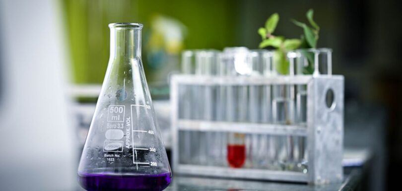 Laboratory flask representing cosmetic and chemical notifications